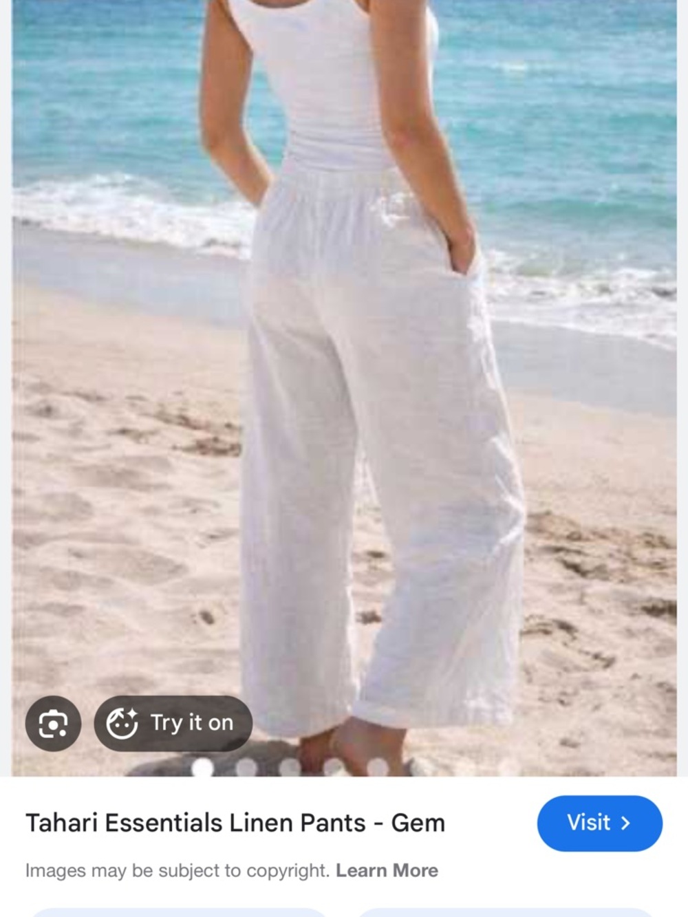 Tahari White Wide-Leg Pants M 100% linen